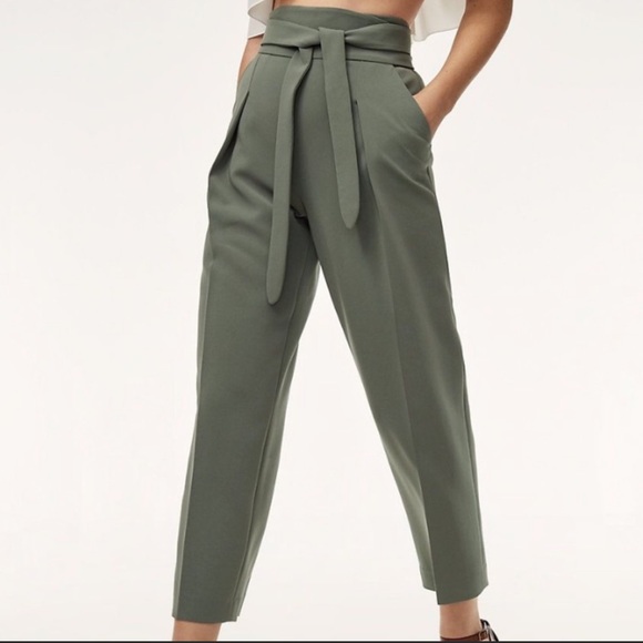 Aritzia Wilfred Feuille Navy Pleated Tie Waist Trouser Pants - Picture 2 of 14